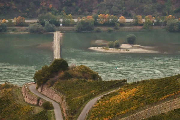 Isla Puente Río Rin Día Otoño Alemania —  Fotos de Stock