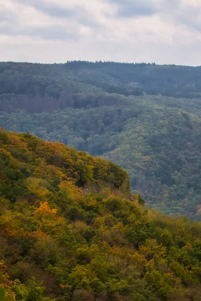 Kolorowe Liście Nad Górą Dolinie Renu Niemczech Jesienią — Zdjęcie stockowe