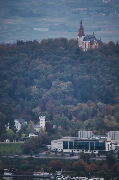 Eglise Sur Une Colline Dessus Bingen Allemagne Jour Automne — Photo