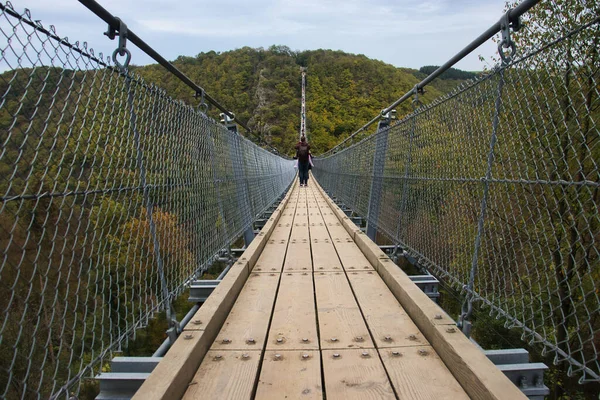 Kerítés Geierlay Felfüggesztés Híd Körül Hunsruck Közelében Németországban Egy Őszi — Stock Fotó