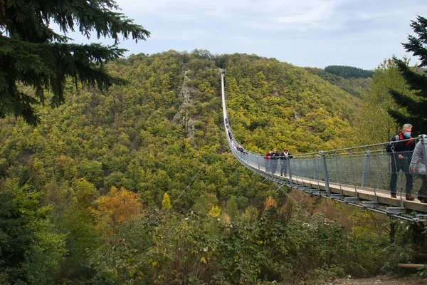 Hängebrücke Geierlay Von Der Seite Bei Hunsrück Einem Herbsttag — Stockfoto