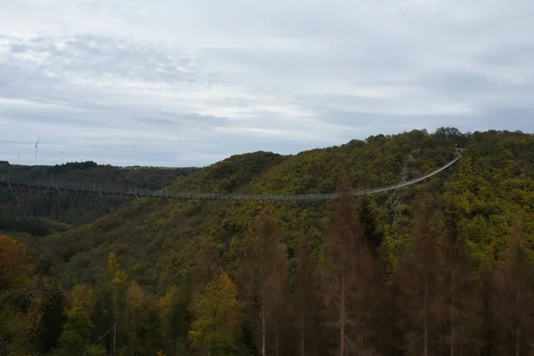 Geierlay Suspension Bridge 300 Feet Ground Fall Day Hunsruck Germany — Stock Photo, Image