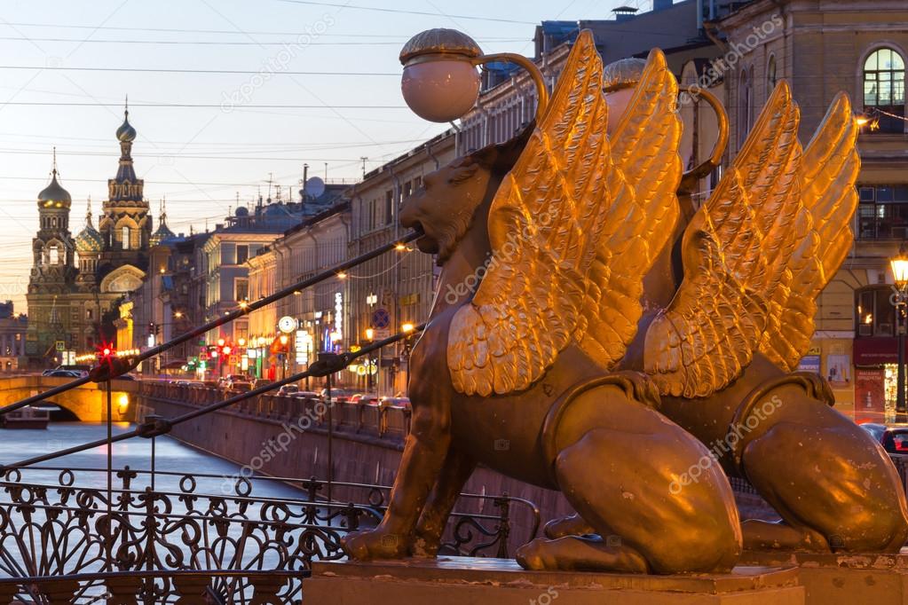 Lion wings at Bank Bridge at St.Petersburg, Russia