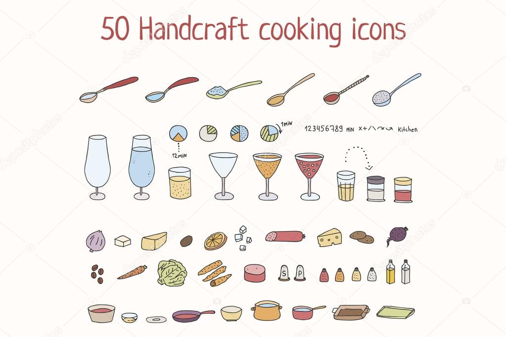 Handcraft cooking icons set