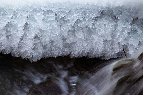 Agua Que Fluye Bajo Hielo Que Derrite Concepto Del Calentamiento —  Fotos de Stock