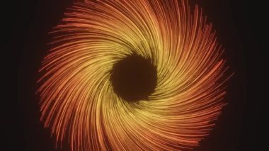 abstract background of orange particle wave lines diverge from black circle in the center