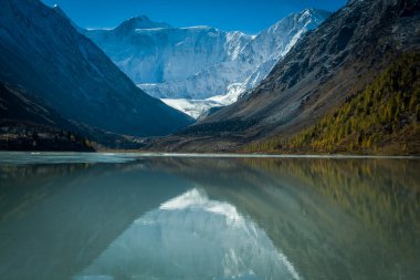 Reflection of snowy peaks in the lake