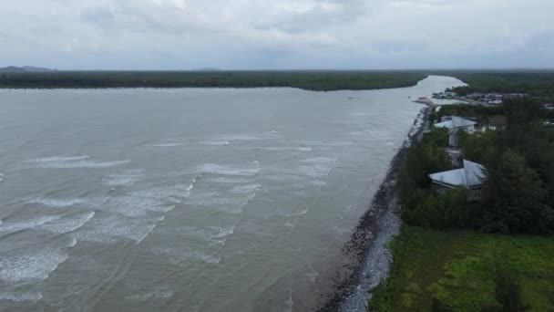 Tiros Aéreos Criativos Santubong Damai Praias Sarawak Malásia Lado Mar — Vídeo de Stock