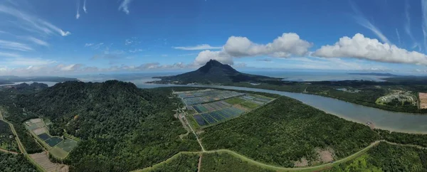 Letecký Pohled Rybářskou Krevetovou Farmu Oblasti Santubong Sarawaku Malajsii — Stock fotografie