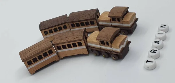 Close Creative Shots Small Wooden Models Handcrafted Wood Also Known — Stock Photo, Image