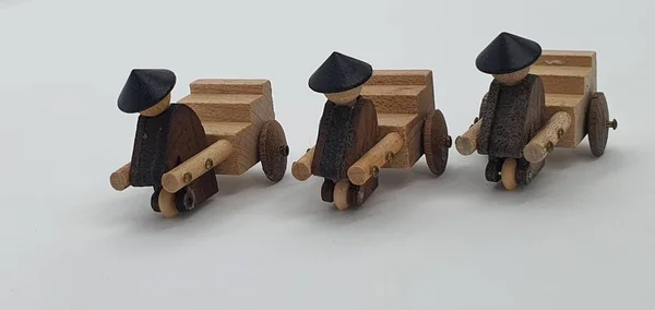 Primeros Planos Creativos Pequeños Modelos Madera Hechos Mano Madera También —  Fotos de Stock