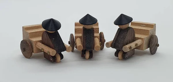 Primeros Planos Creativos Pequeños Modelos Madera Hechos Mano Madera También —  Fotos de Stock