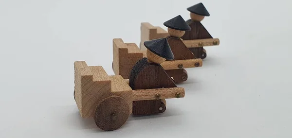 Primeros Planos Creativos Pequeños Modelos Madera Hechos Mano Madera También —  Fotos de Stock