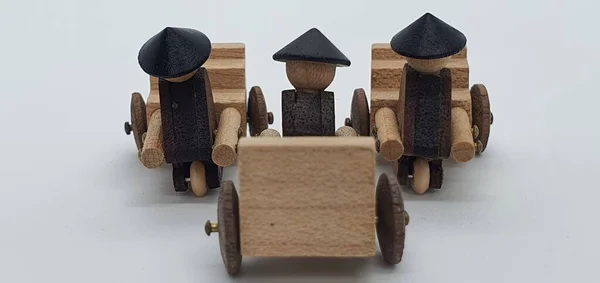 Primeros Planos Creativos Pequeños Modelos Madera Hechos Mano Madera También —  Fotos de Stock