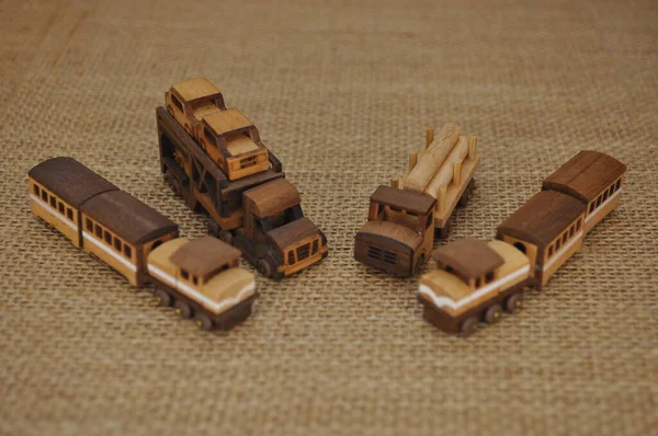Nahaufnahme Kreativer Aufnahmen Von Kleinen Holzmodellen Aus Holz Auch Als — Stockfoto