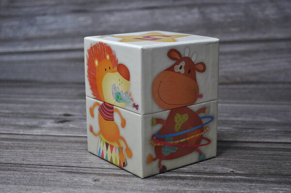 Creative shots of abstract background of cube arts with numbers and cute pictures