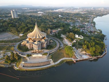 Kuching, Sarawak / Malezya - 26 Nisan 2021: Şehrin Tarihi Binaları ve Turist Çekim Alanları