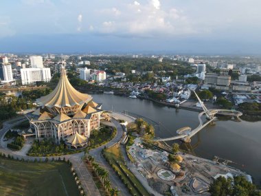 Kuching, Sarawak / Malezya - 26 Nisan 2021: Şehrin Tarihi Binaları ve Turist Çekim Alanları