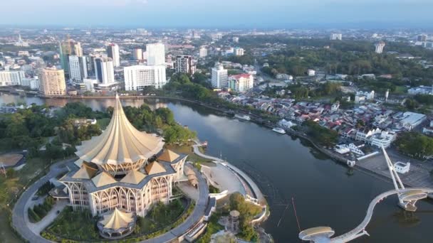 Кучинг Саравак Малайзия Марта 2020 Года Знаковые Здания Туристические Достопримечательности — стоковое видео