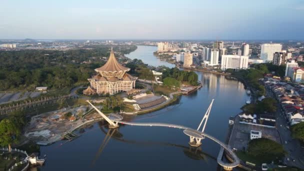 Kuching Sarawak Malezya Mart 2020 Şehrin Tarihi Binaları Turist Çekim — Stok video