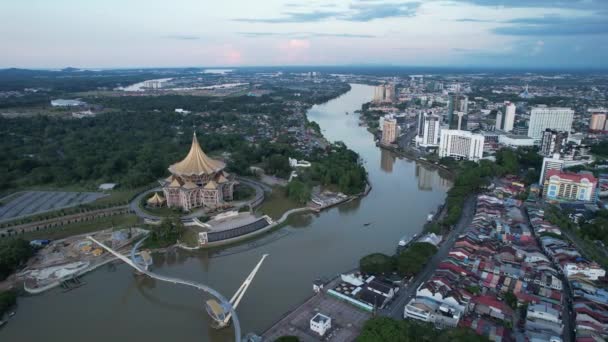 Kuching Sarawak Malezya Mayıs 2021 Kuching Şehrinin Binaları Simgeleri Manzarası — Stok video