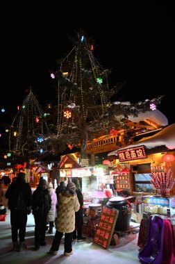 Harbin, Çin 30 Aralık 2025: Uluslararası Harbin Buz ve Kar Festivali