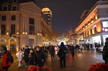 Harbin, Çin 29 Aralık 2025: Harbin sokakları kış boyunca