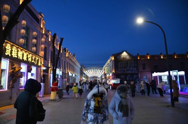 Harbin, Çin 29 Aralık 2025: Harbin sokakları kış boyunca