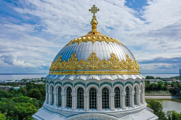 Bela Cúpula Catedral Naval Ortodoxa São Nicolau Kronstadt Coberta Ouro — Fotografia de Stock
