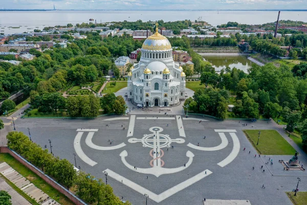 Vista Aérea Panorámica Mayor Las Catedrales Navales Kronstadt Construida Imperio — Foto de Stock