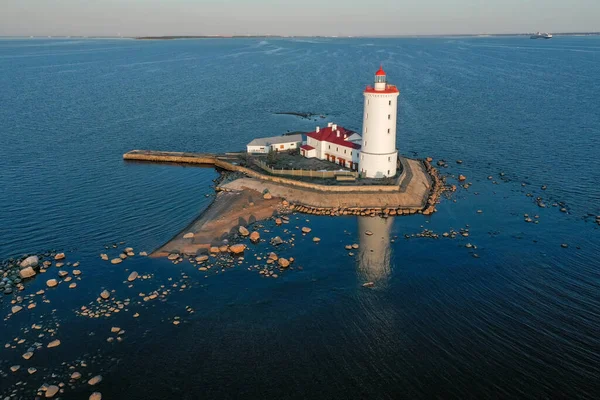 Vue Aérienne Panoramique Phare Tolbukhin Île Rocheuse Artificielle Dans Golfe — Photo