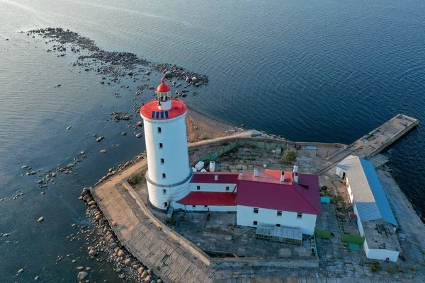 Vue Aérienne Panoramique Phare Tolbukhin Île Rocheuse Artificielle Dans Golfe — Photo