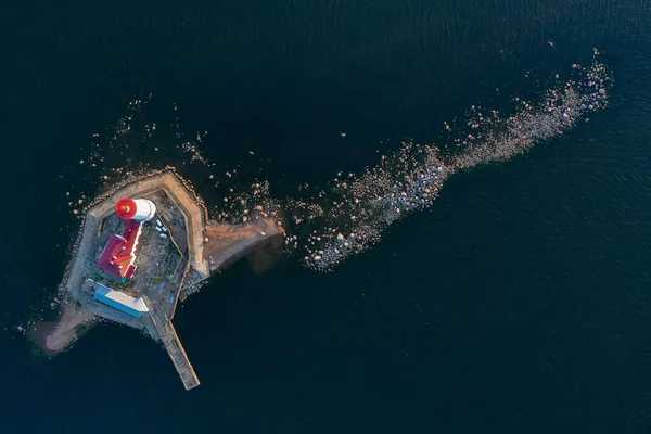 Vue Aérienne Panoramique Phare Tolbukhin Île Rocheuse Artificielle Dans Golfe — Photo