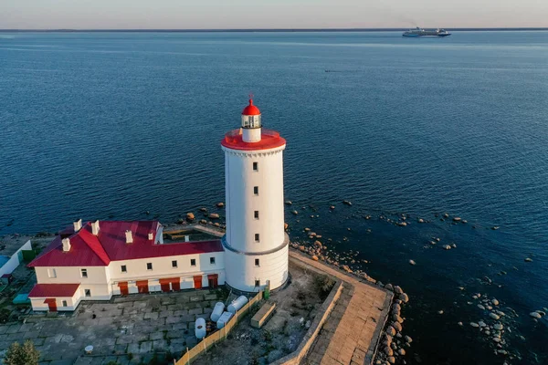 Панорама Маяка Толбухіна Штучний Скелястий Острів Фінській Затоці Найстаріший Російський — стокове фото