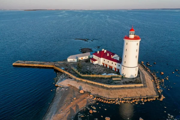 Tolbukhin Deniz Fenerinin Panoramik Hava Manzarası Finlandiya Körfezi Ndeki Yapay — Stok fotoğraf