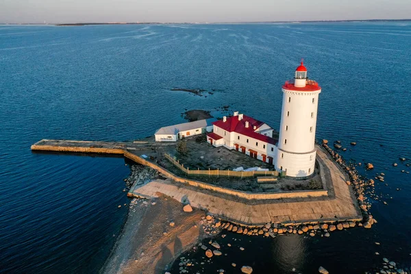 Tolbukhin Deniz Fenerinin Panoramik Hava Manzarası Finlandiya Körfezi Ndeki Yapay — Stok fotoğraf