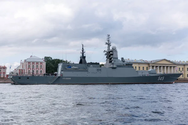 Військові Кораблі Тлі Набережної Санкт Петербурзі День Російського Флоту Річка — стокове фото
