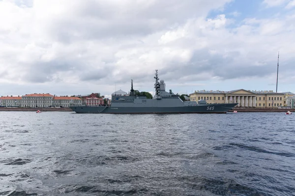 Militaire Schepen Achtergrond Van Dijk Petersburg Dag Van Russische Marine — Stockfoto