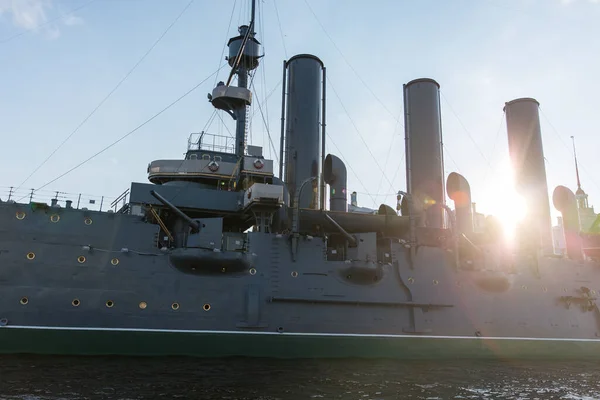 Cruzador Aurora São Petersburgo Navio Guerra Lendário Atracado Aterro Petrogradskaya — Fotografia de Stock