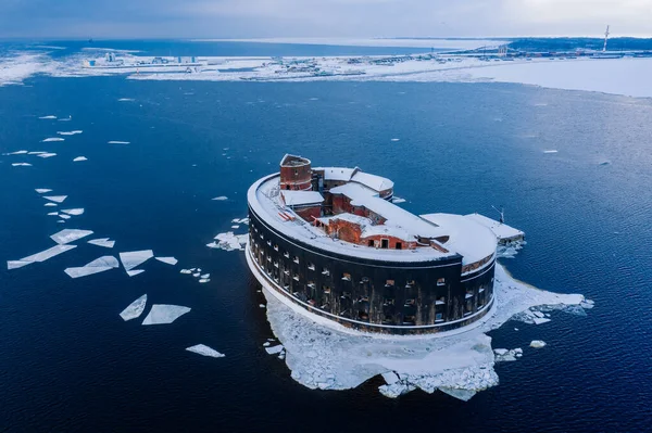 Aerial View Fort Alexander First Kronstadt Winter Defensive Structures Gulf — Stock Photo, Image