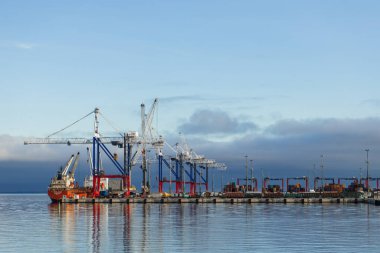 St. Petersburg 'daki Bronka' nın modern derin deniz limanı. Finlandiya Körfezi. Deniz transferi kompleksi. Rusya, Saint Petersburg, 11.21.2020.