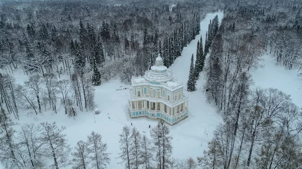 Vue Aérienne Panoramique Pavillon Des Montagnes Russes Parc Enneigé Oranienbaum — Photo