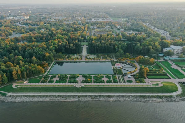 Vue Aérienne Panoramique Peterhof Nijni Grand Palais Musée Peterhof Golfe — Photo