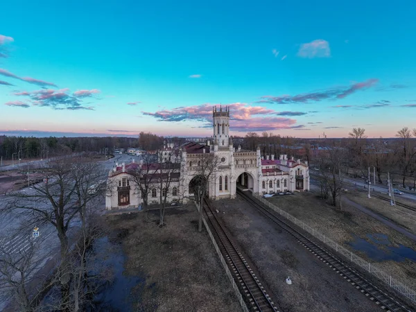 Panoramic Aerial View Novy Peterhof Station Sunset Railroad Station Station — Stock Photo, Image