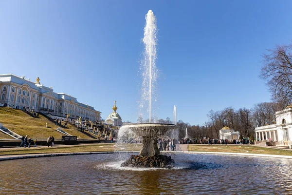 Une grande fontaine italienne et un bol en marbre dans le parc inférieur de Peterhof, journée ensoleillée, Printemps, Russie, Peterhof, 21.04.2021 — Photo