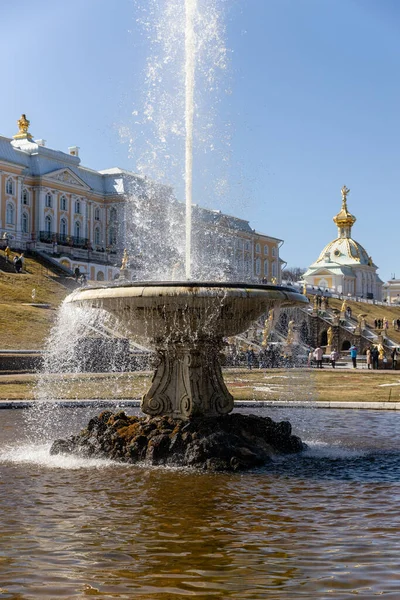 Une grande fontaine italienne et un bol en marbre dans le parc inférieur de Peterhof, journée ensoleillée, Printemps, Russie, Peterhof, 21.04.2021 — Photo