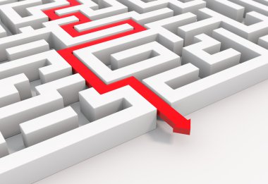 Kırmızı ok bir labirent aracılığıyla yol açar.