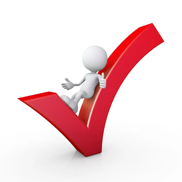 3D insan - kırmızı onay sembolü beyaz