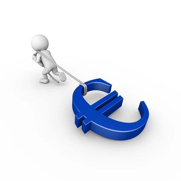 3d insan mavi euro simgesini çekerek - beyaz