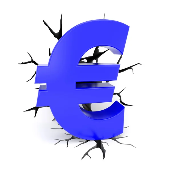 Cracks surround blue euro symbol — Stock Photo, Image